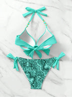 Bikini de Neón con Lazo Lateral y Estampado de Cachemira Push Up