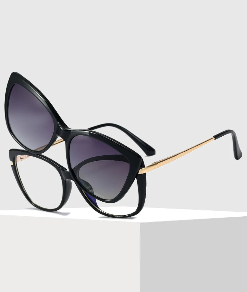Gafas Lectura Ojo Gato Montura Metálica Clip Magnético | Polarizadas Miopía A La Moda