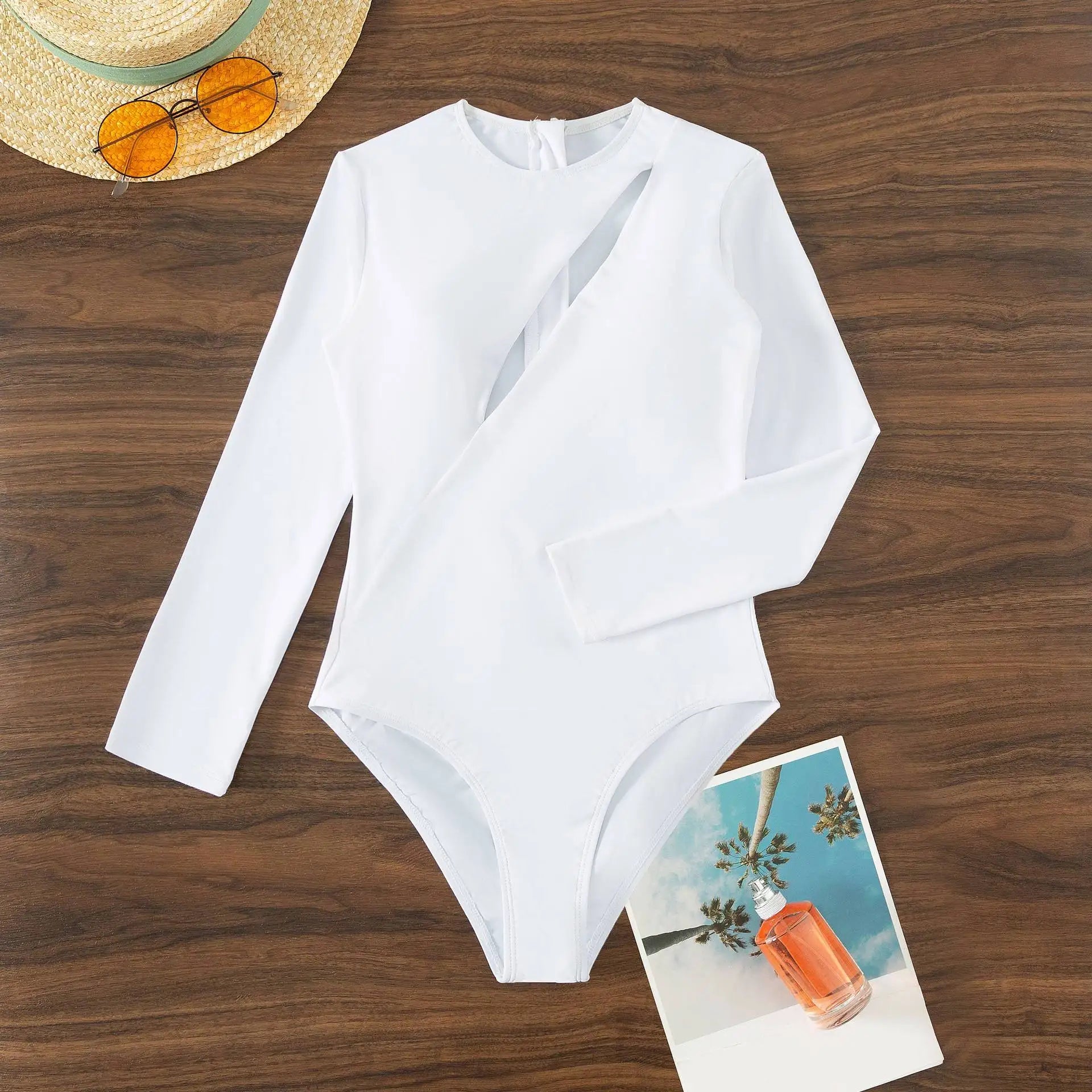 Traje de Baño de Una Pieza Sexy Monocromático de Manga Larga