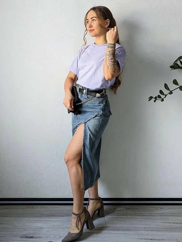 Falda Mini Vaquera Acampanada Estilo Retro Y2K | Cintura Imperio Bolsillos