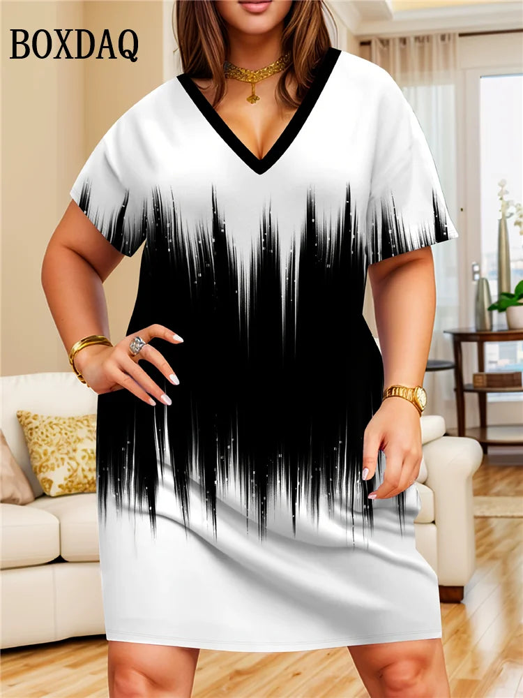 Vestido Degradado Verano | Manga Corta Holgado | Cuello V Talla 6XL | Tico Trendy