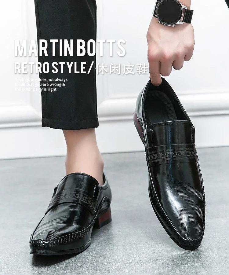 Mocasines Retro Hombre Cuero Marrón | Clásicos Punta Puntiaguda Sin Cordones Daily