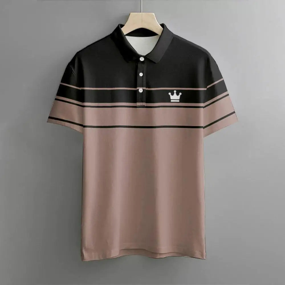 Polo Hombre Golf Casual Negocios Manga Corta Rayas | Respirable Elástico