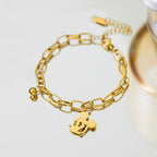 Pulseras con dijes de Mickey de acero inoxidable de Color dorado para mujeres y niñas, accesorios de mano bonitos de dibujos animados, regalos de joyería para amigos