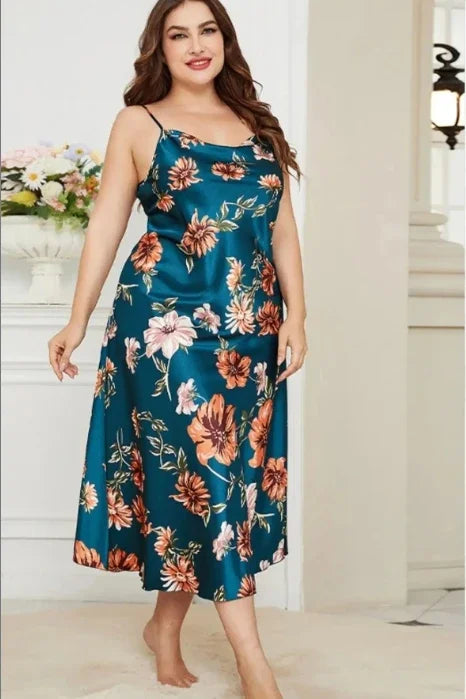 Camisón de Seda Helada | Estampado Sexy con Tirantes | Talla Grande y Cómodo | Tico Trendy
