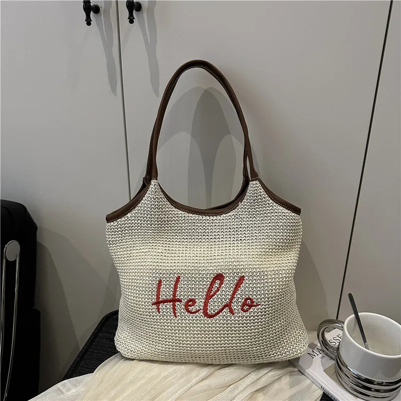 Bolso de Hombro de Paja | Grande con Bordado | Informal y para Trabajo