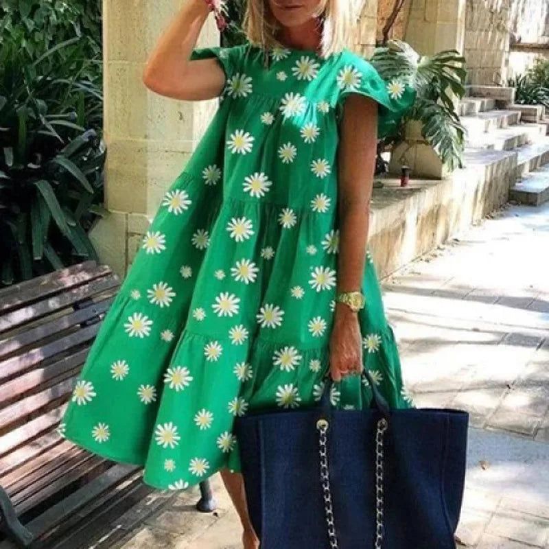 Vestido Holgado Kawaii Vintage | Estampado | Manga Corta | Talla Grande