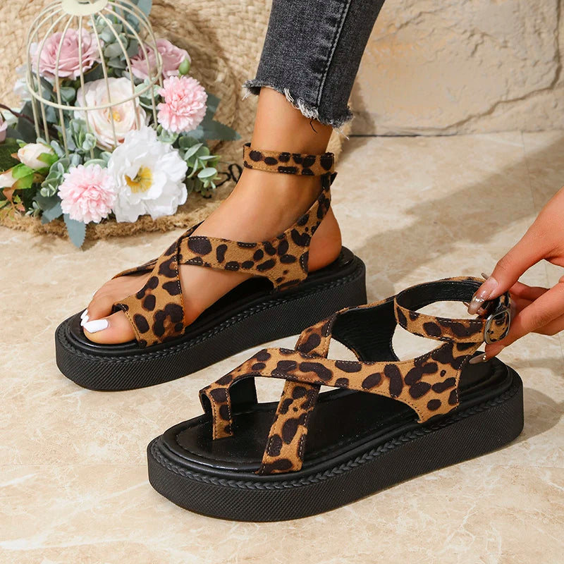 Sandalias de Cuña | Plataforma Estampado Leopardo | Mujer