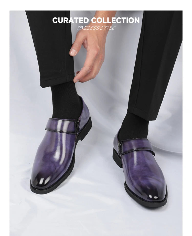 Zapatos Formales Morados Hombre | Charol Punta Estrecha Sin Cordones Cómodos Negocios