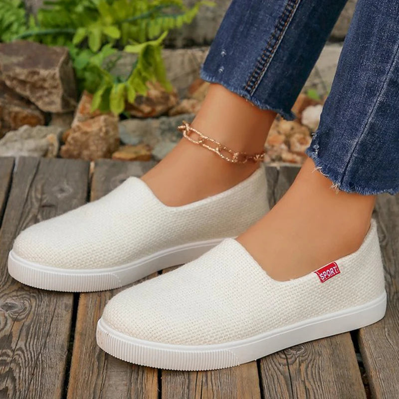Zapatos Planos Beige de Punto | Transpirables | Sin Cordones | Talla Grande