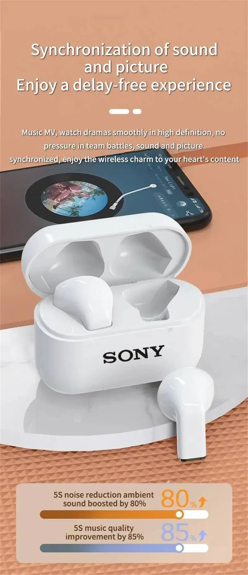 Auriculares SONY TWS Inalámbricos | Reducción de Ruido | BT5.0 | 200mAh | Compatibilidad Universal