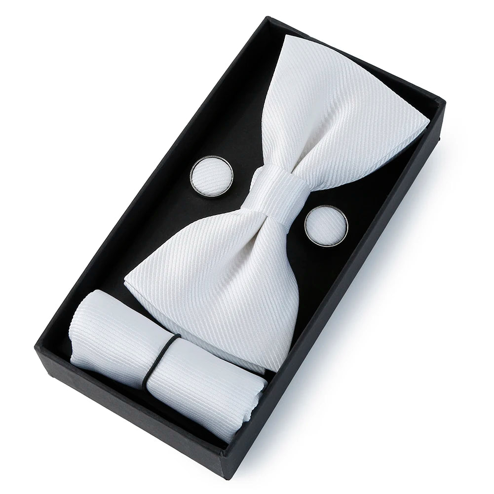 Set De Pajarita Pañuelo Gemelos Regalo Elegante Estilo Para Hombres