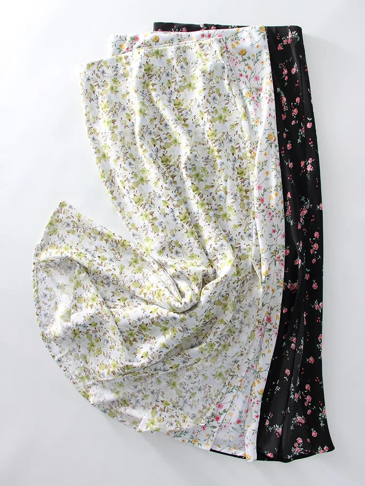Falda Larga De Gasa Floral Con Abertura Y Vuelo De Verano