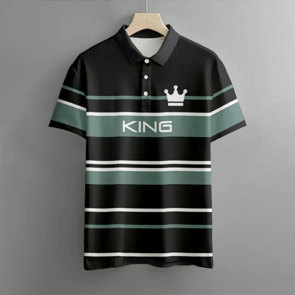 Polo Hombre Golf Casual Negocios Manga Corta Rayas | Respirable Elástico