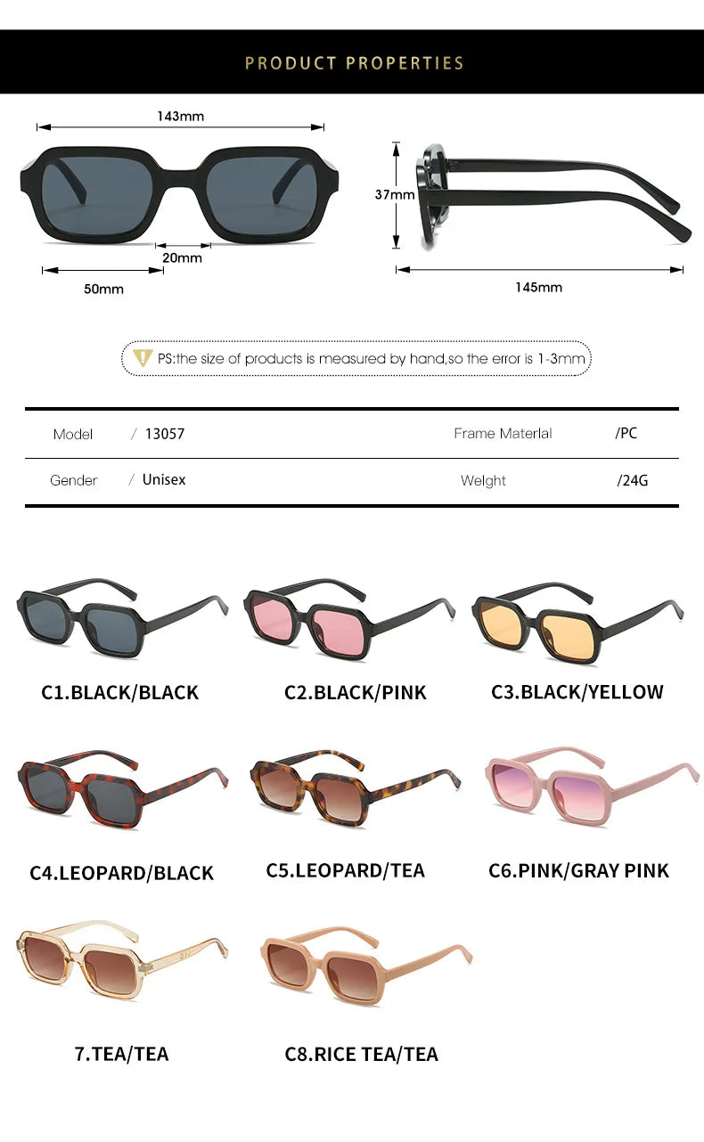 Gafas Sol Cuadradas Unisex Montura Pequeña Retro | A La Moda Popular UV400 Diseño