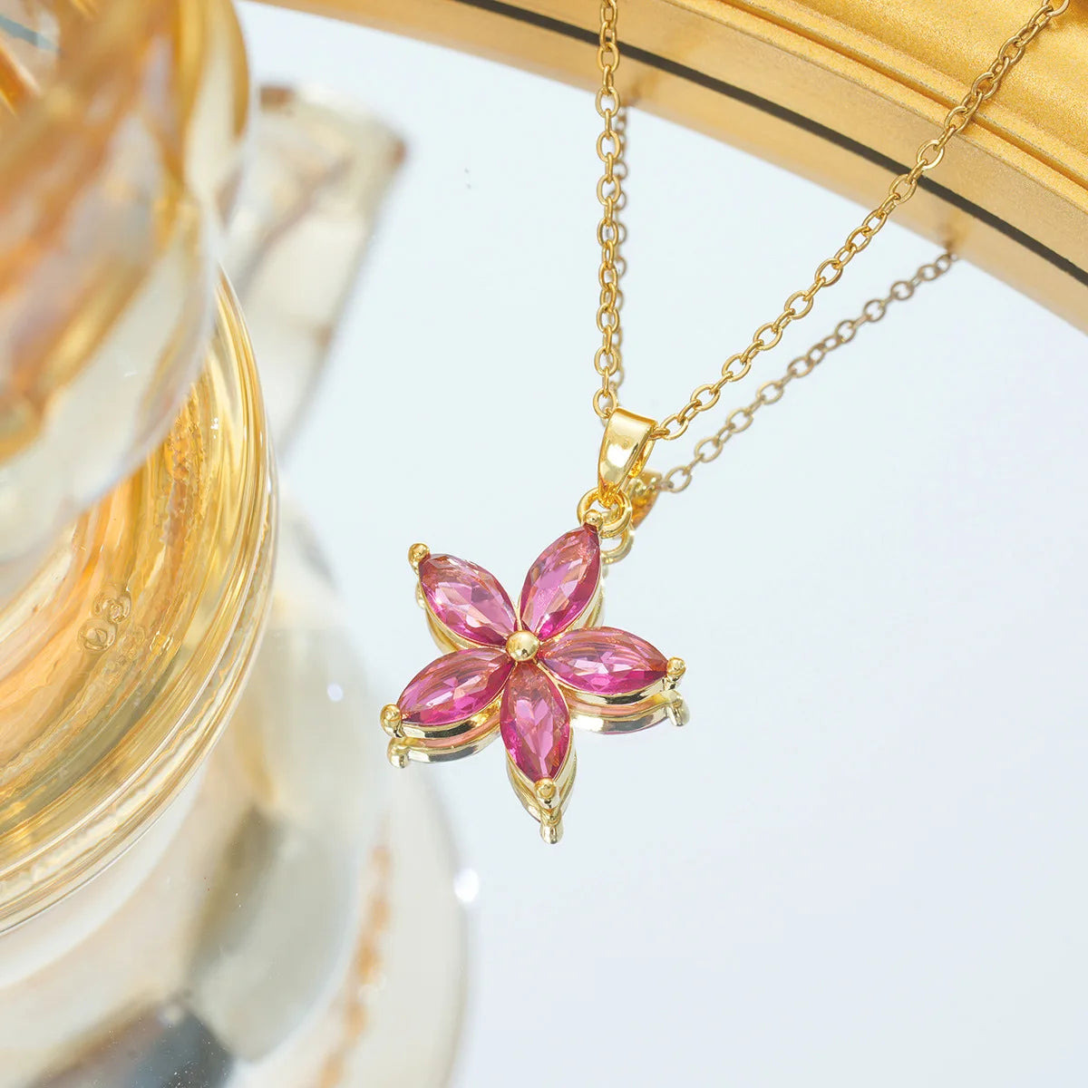 Cadena de acero inoxidable, collares con colgante de flor de circón simples y bonitos para mujeres y niñas, accesorios de joyería de Color dorado y plateado a la moda