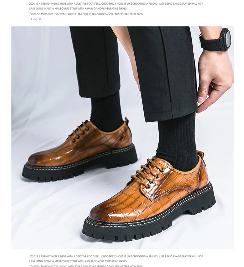 Zapatos Vestir Marrones Hombre | A Cuadros Cordones Punta Redonda Informal Negocios