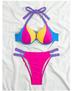 Bikini Push Up Colorblock con Estilo Halter para Playa