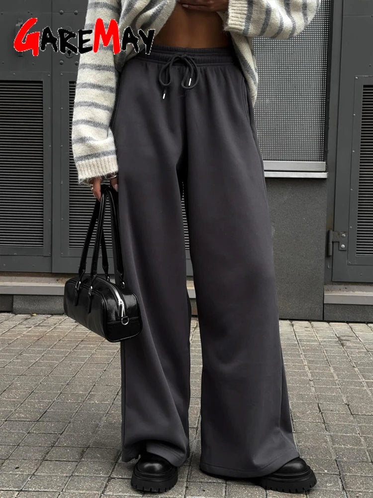 Pantalón Pierna Ancha Lana Terciopelo | Grueso Beige/Gris | Cintura Alta Vintage | Invierno | Ticotrendy