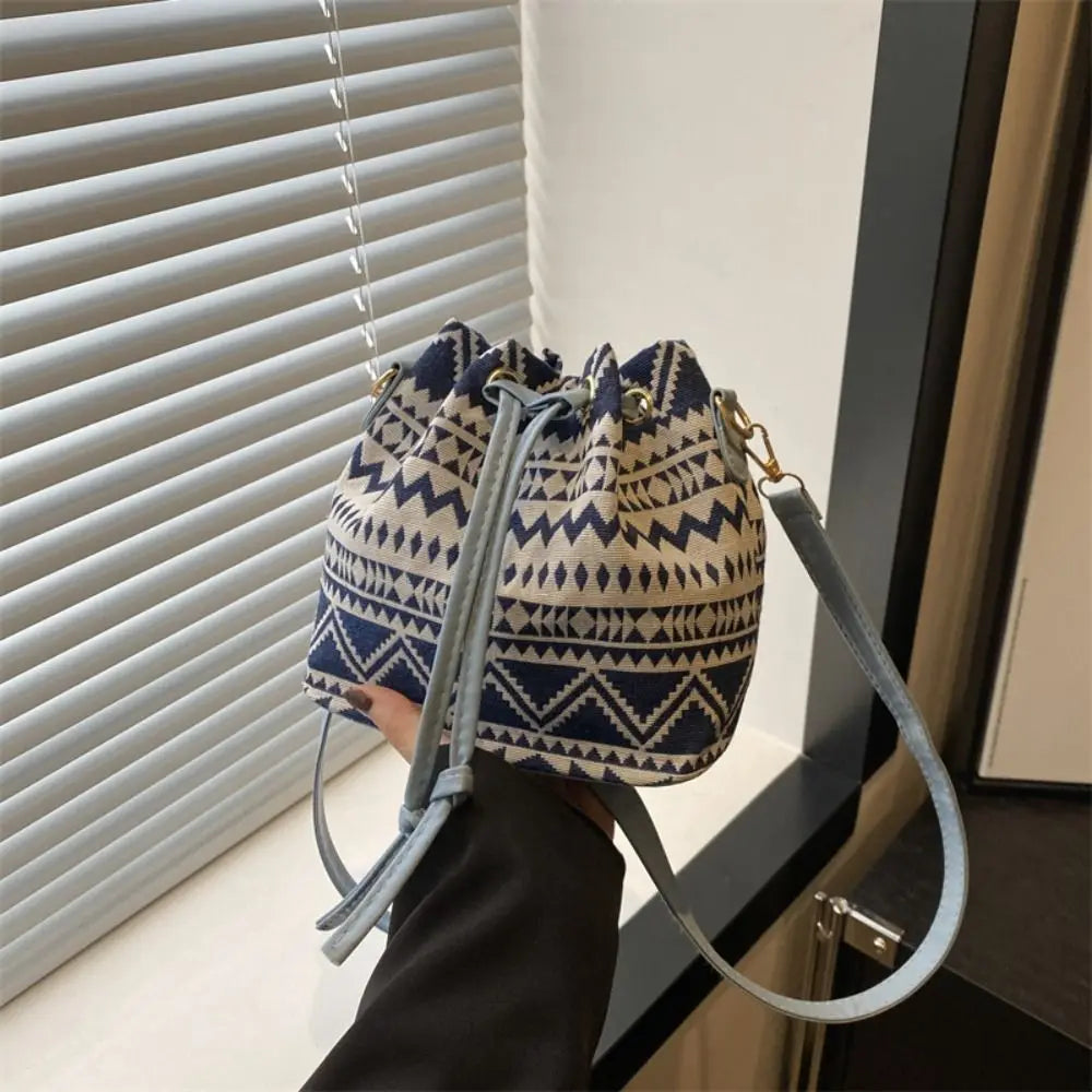 Bolso Tipo Cubo de Lino Floral Étnico para Mujer