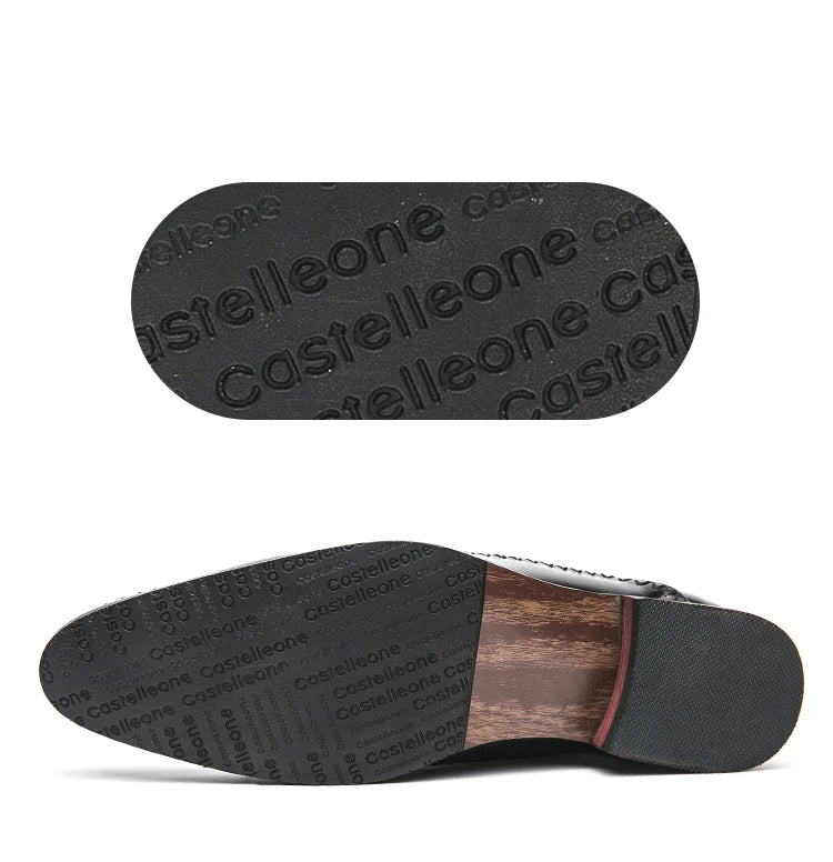 Mocasines Negros Hombre Piel Dividida Puntiagudos Formales Negocios | Sin Cordones