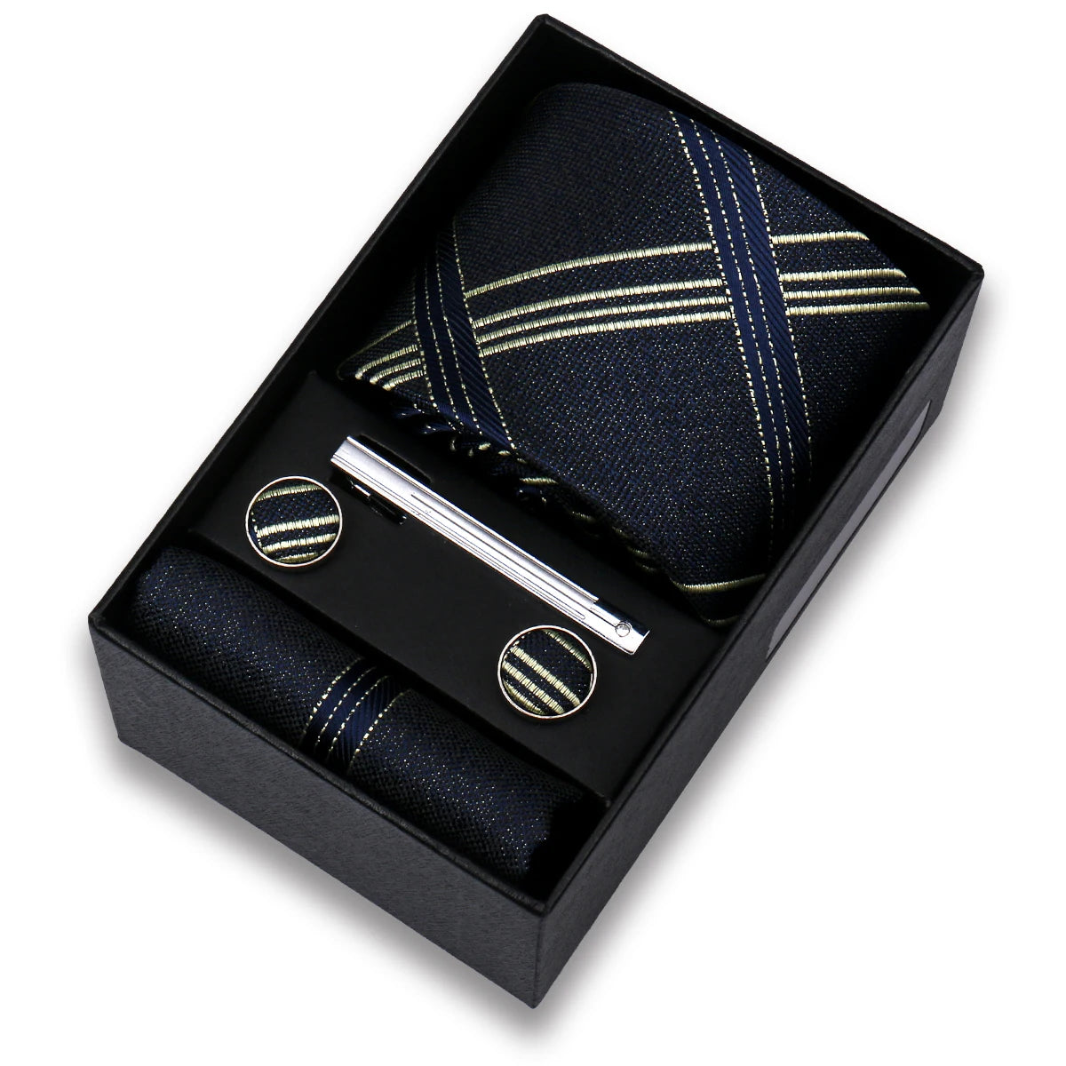 Conjunto de Lujo Corbata Gemelos Clip Pañuelo para Hombres Negocios Boda