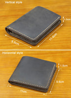 Cartera de Cuero Crazy Horse para Hombre | Hecha a Mano | Clips de Cuero | Bolsillo Vertical
