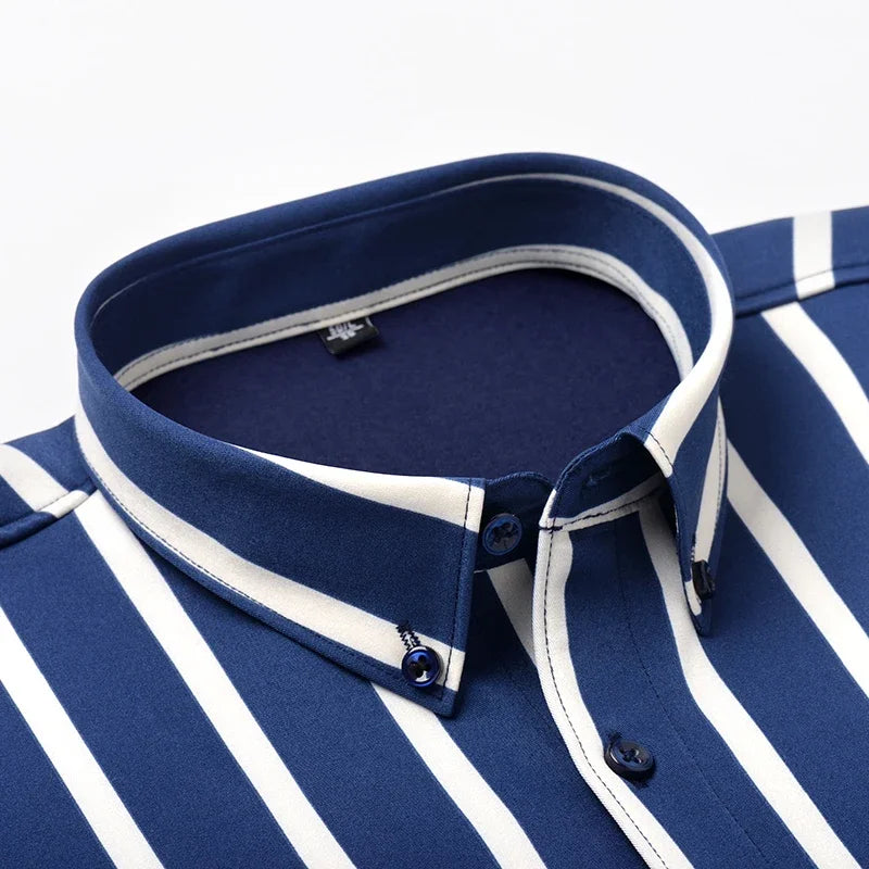 Camisa Rayas Terciopelo Hombre | Engrosada Cálida | Negocios Casual | Invierno S-4XL