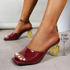 Sandalias de Tacón Alto Transparentes 2025 | Punta Cuadrada | Talla Grande | Fiesta