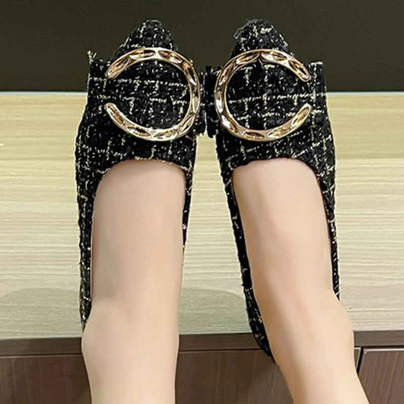 Zapatos Planos de Retales con Hebilla | Estilo Coreano | Punta Estrecha | Primavera y Otoño