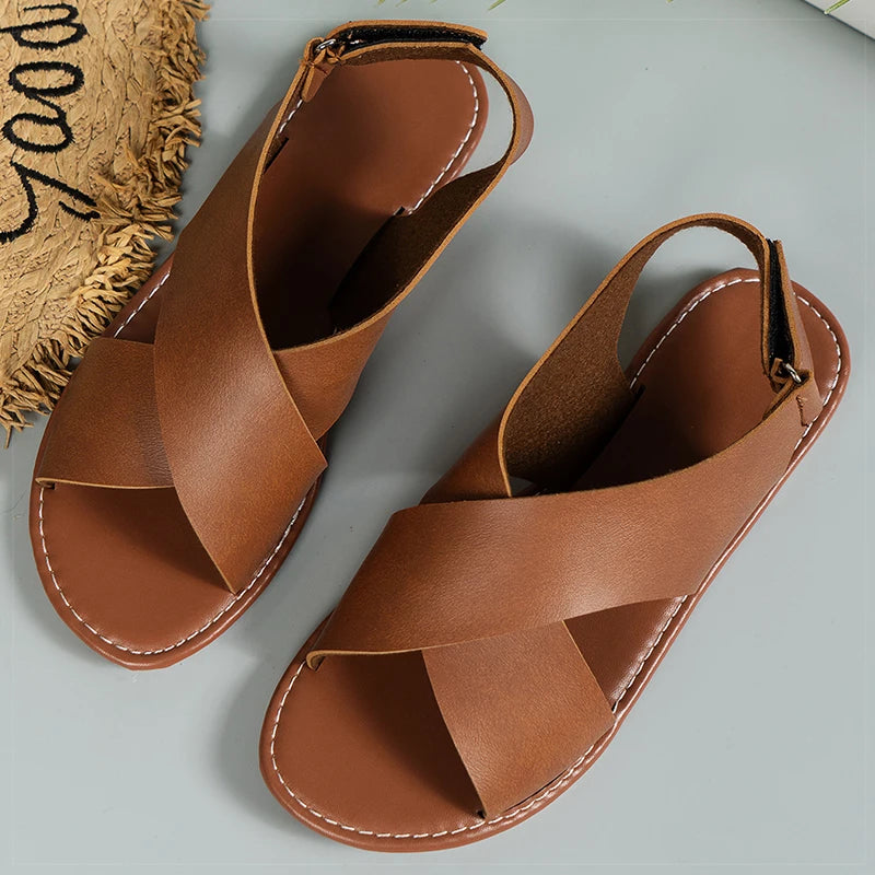 Sandalias Planas De Verano | Cuero PU Suave Moda Casual Playa