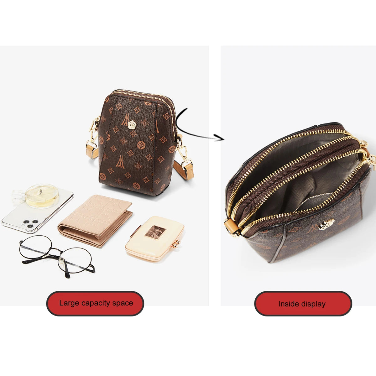 LAORENTOU, Mini bolso para teléfono móvil a la moda para mujer, bolso de hombro femenino con monograma 2025, bolso cruzado, bolso pequeño de viaje para niña