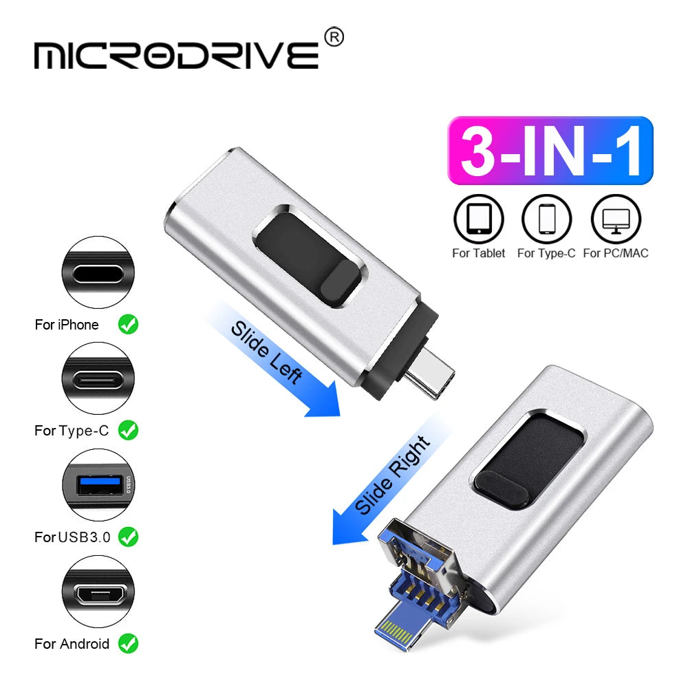 MicroDrive | Unidad Flash USB 4 en 1 | Alta Velocidad | Tipo C y Micro USB | 64GB