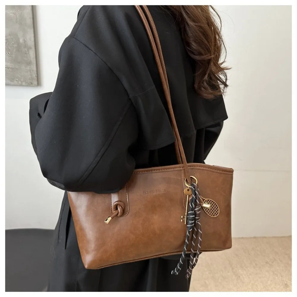 Y2K-Bolso de hombro de trabajo de gran capacidad para mujer, bolsos sencillos de Color sólido, bolso de mano de cuero PU