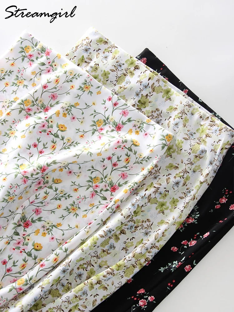 Falda Larga De Gasa Floral Con Abertura Y Vuelo De Verano