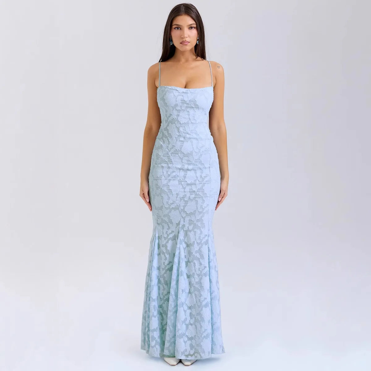 Vestido Largo Tipo Sirena Con Tirantes Finos Jacquard Sexy 2025