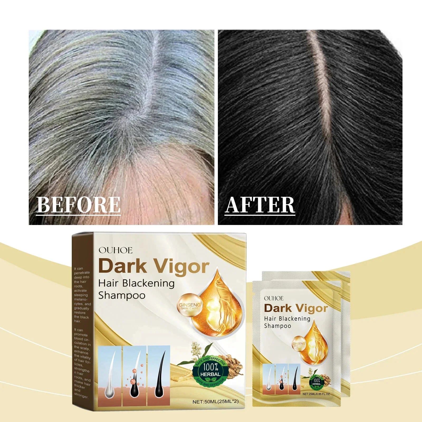 Champú para teñir el cabello con burbujas de plantas, tinte Natural para el cabello sin irritación, color gris, blanco a negro, coloración duradera, cuidado del cabello de estilo moderno