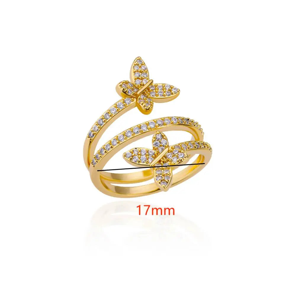 Anillo Ticotrendy | Mariposa Doble Circón | Multicapa Acero Oro | Joyería Fiesta