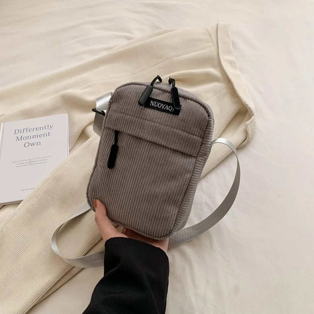 Bandolera de Pana Pequeña y a la Moda para Teléfono Móvil, Unisex y de Color Sólido