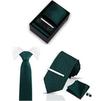 Conjunto de Lujo Corbata Gemelos Clip Pañuelo para Hombres Negocios Boda
