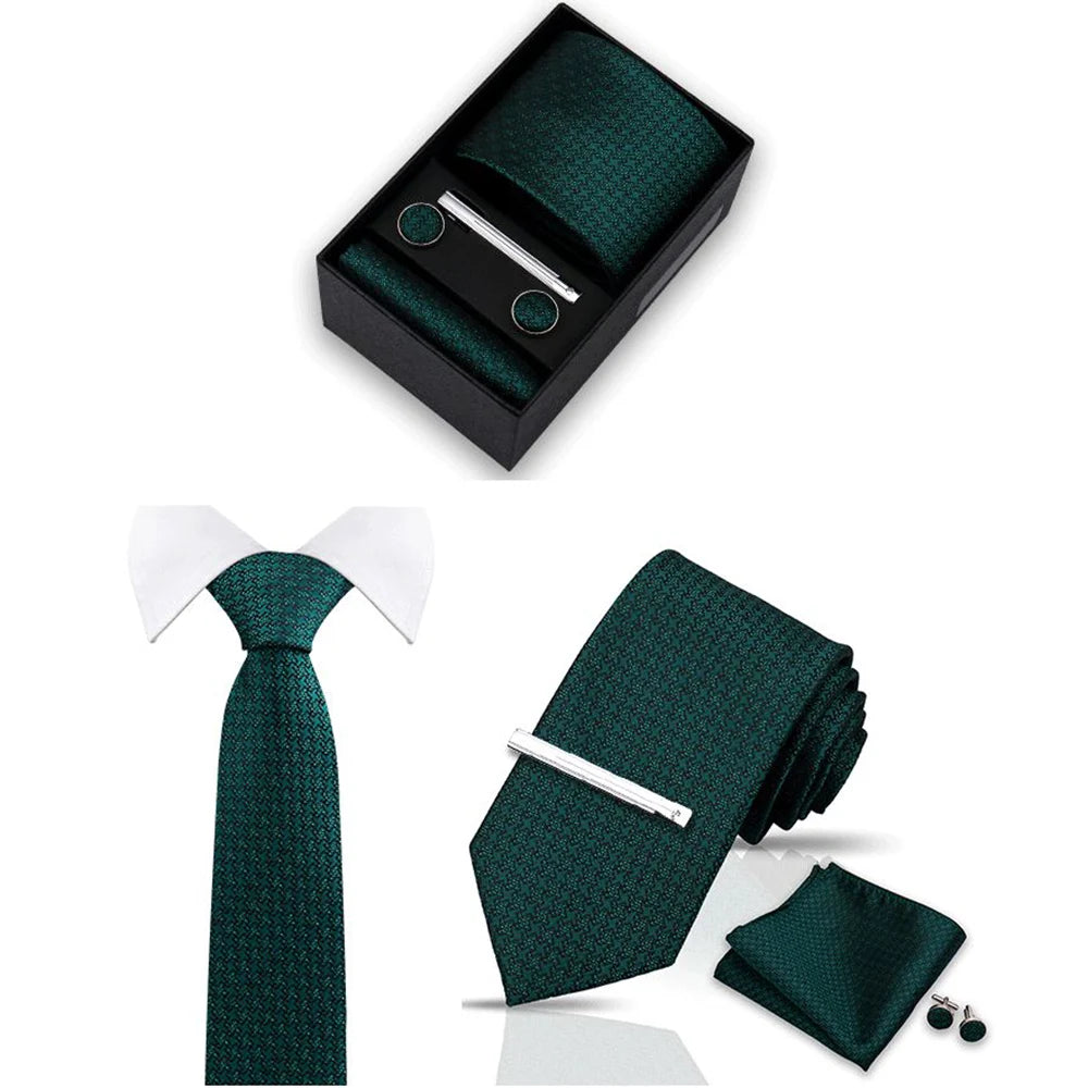 Conjunto de Lujo Corbata Gemelos Clip Pañuelo para Hombres Negocios Boda