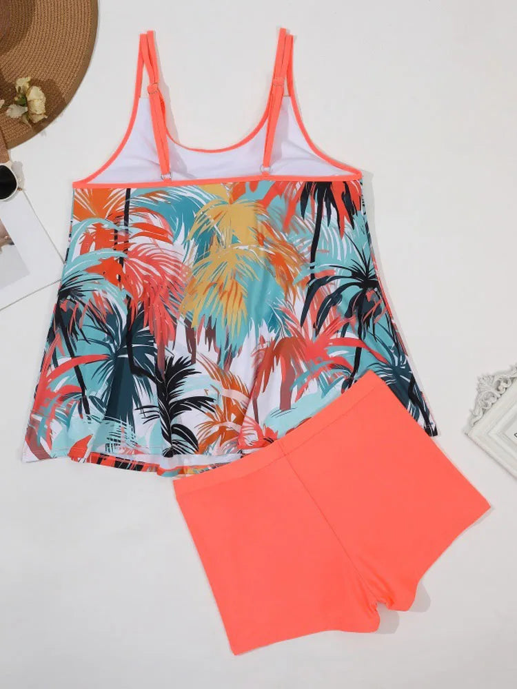 Tankini Estampado con Aberturas | Azul y Naranja