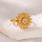 Anillo Ticotrendy Giratorio | Flor de Loto Zirconia | Acero Inox Oro | Joyería Moda 2025