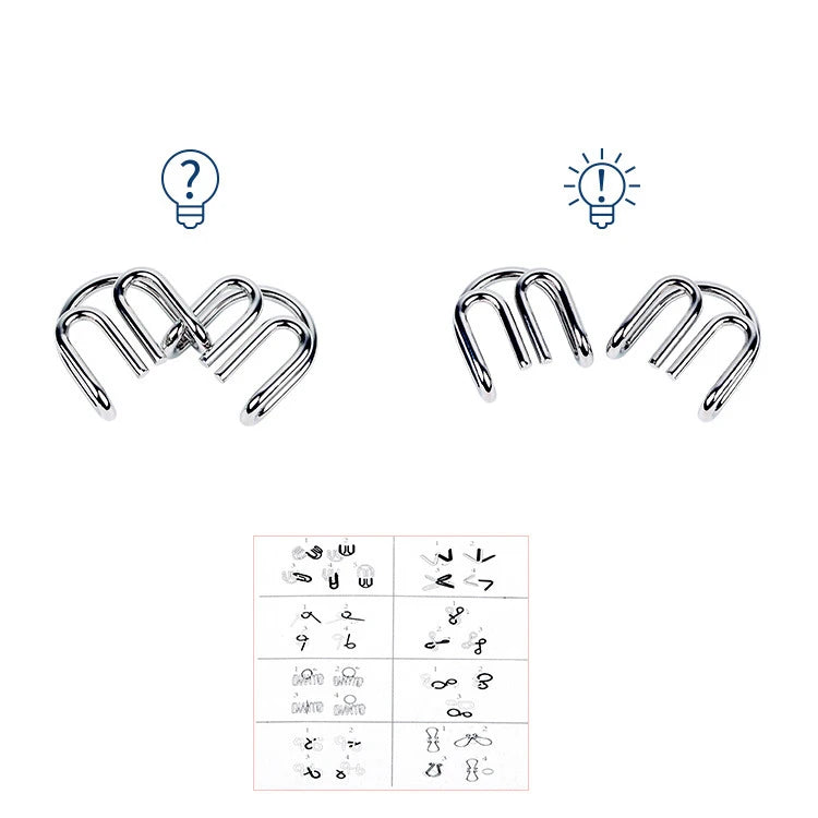 Rompecabezas de anillo chino de Metal para niños y adultos, puzles mágicos, rompecabezas clásicos, IQ Brain Teaser, 8 juegos por paquete