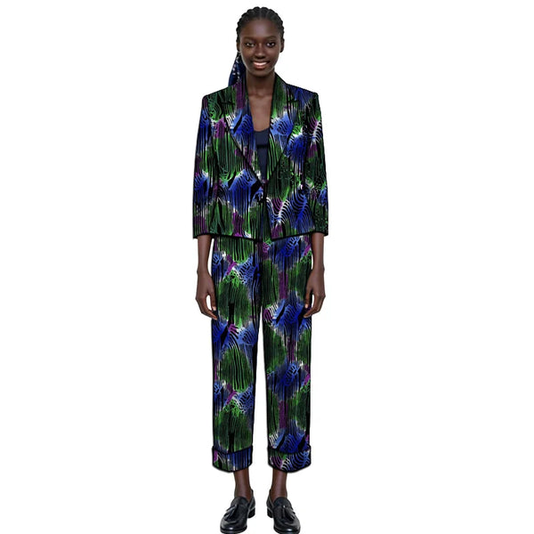 Traje Ankara Blazer Manga 3/4 y Pantalón Recto