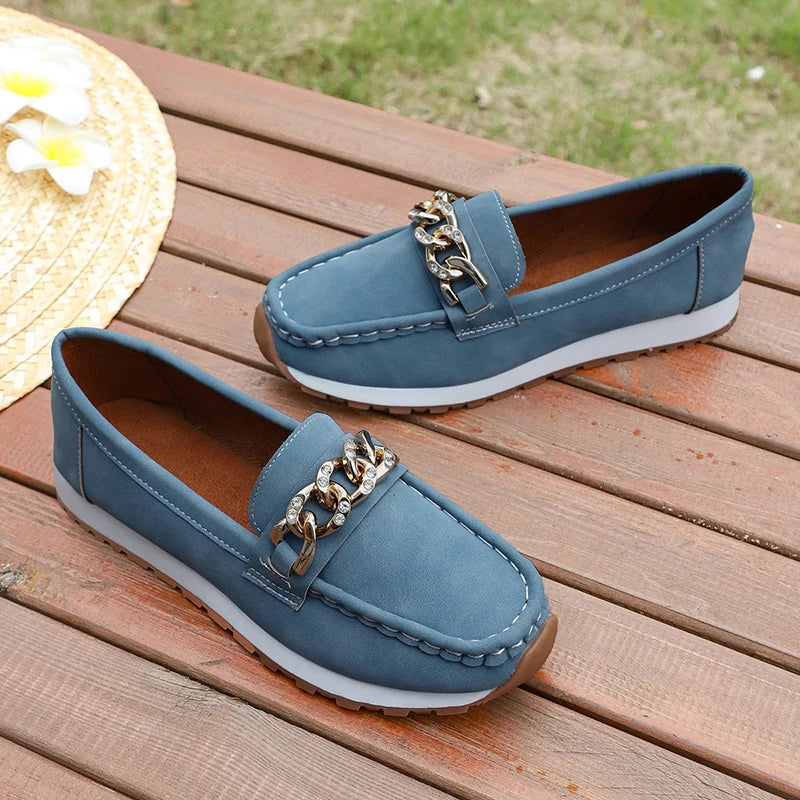 Mocasines con Plataforma y Cadena Metálica | Cuero PU | Suela Blanda Antideslizante