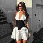 Vestido Corto Plisado con Patchwork