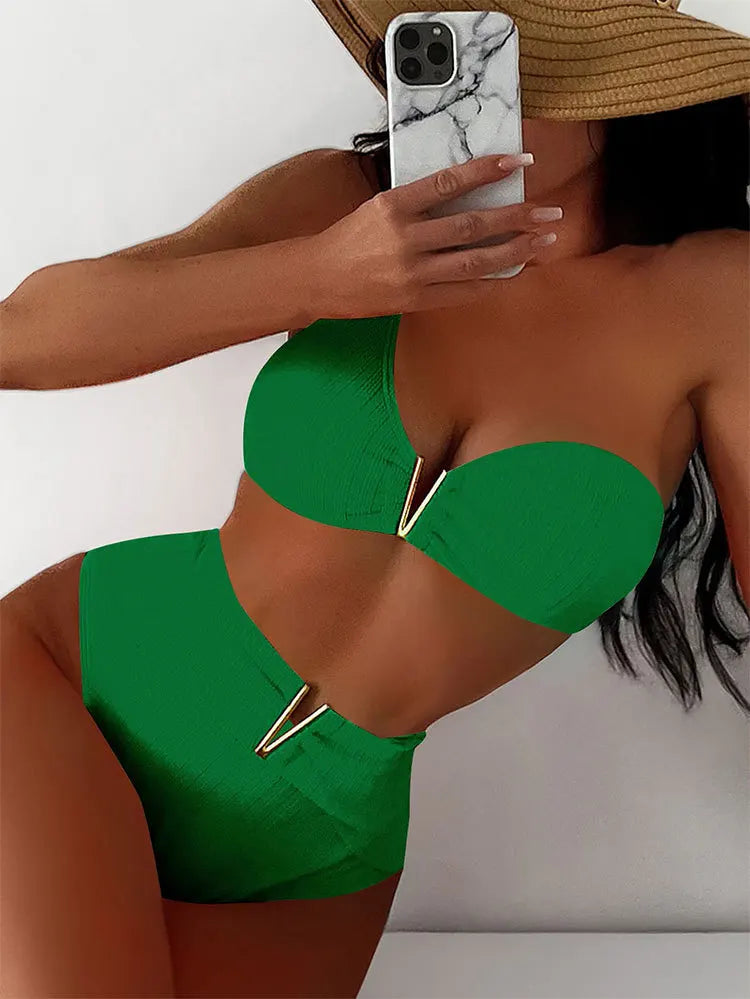 Bikini de Un Hombro y Tiro Alto - Conjunto Elegante para la Arena