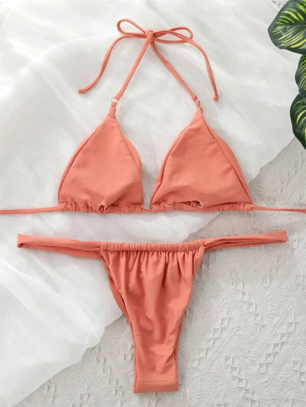Conjunto de Bikini de Color Liso con Correa para Playa