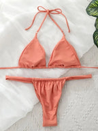 Conjunto de Bikini de Color Liso con Correa para Playa